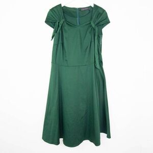 NWOT Dress Tells round‎ collar shoulder sash A-line cotton dress, Green, 2XL